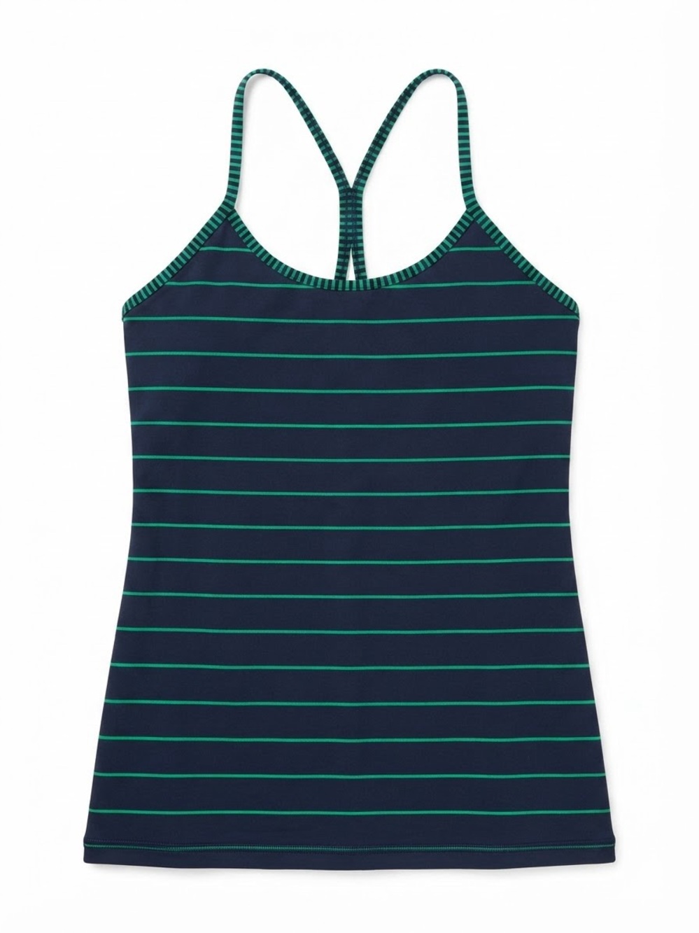 Lululemon Power Y Tank Top Navy w/ Green Stripes Women's Size see measurements